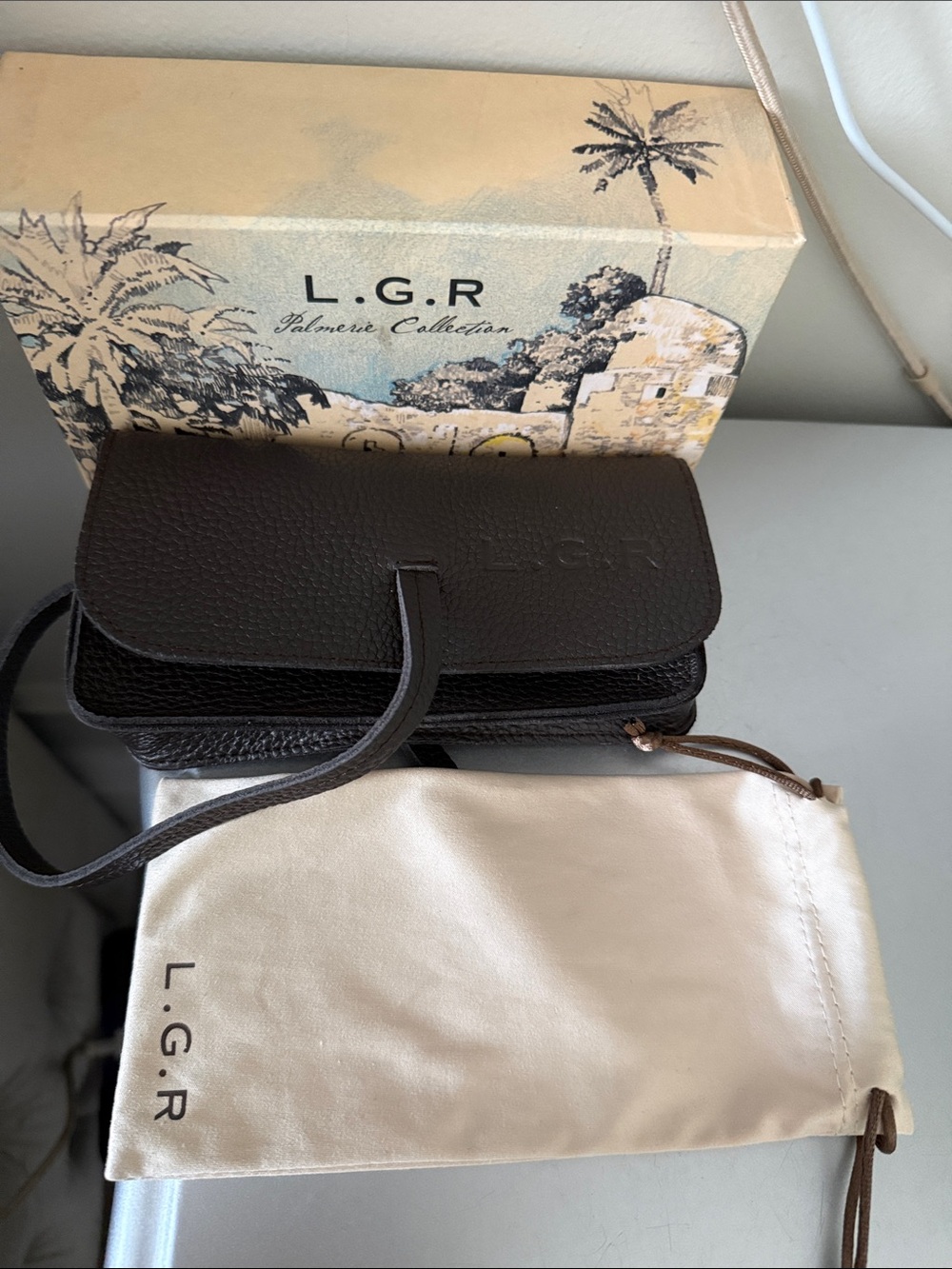Dark Brown Leather Glasses Case with Carry Strap